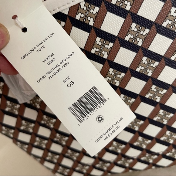 New Tory Burch Women's Geo Logo Mini Top Zip Tote - Picture 2 of 13